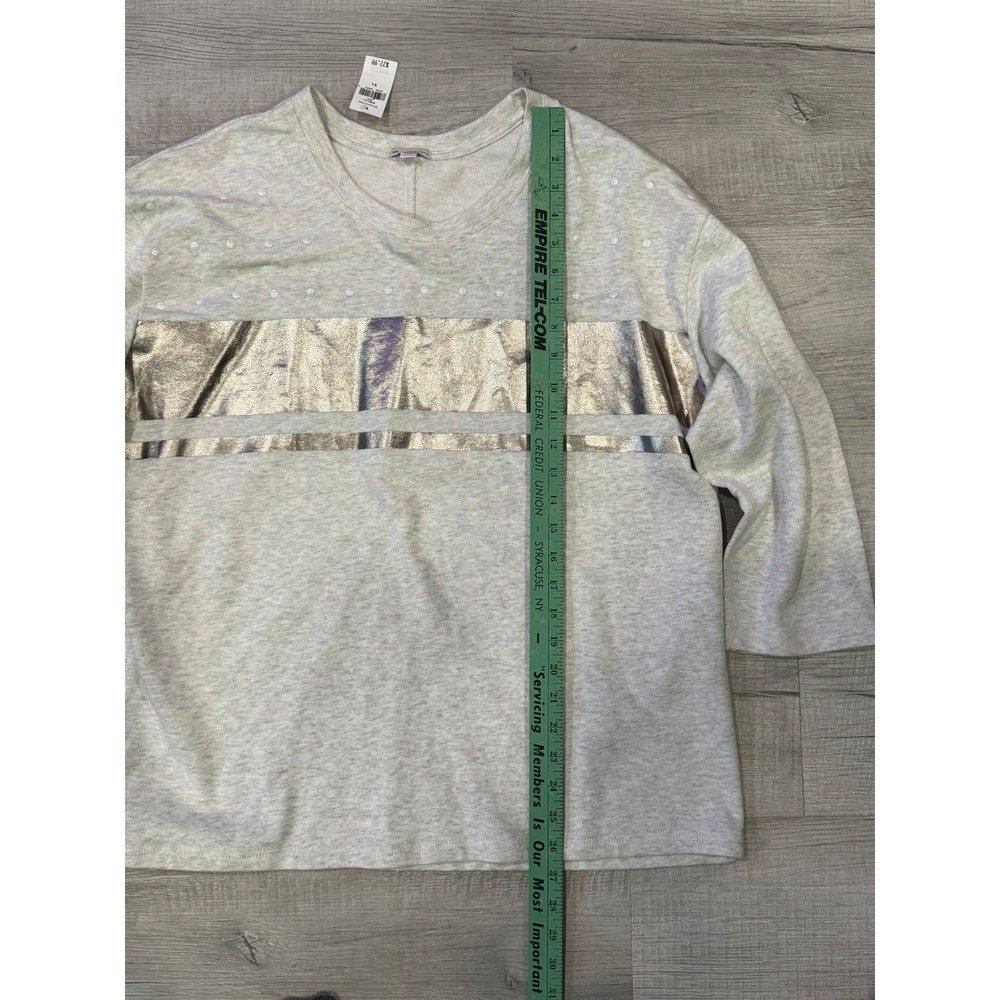 Gap Sweatshirt Women XL Grey Casual Chic Athleisure Metallic Pearl Embellished - Picture 3 of 9
